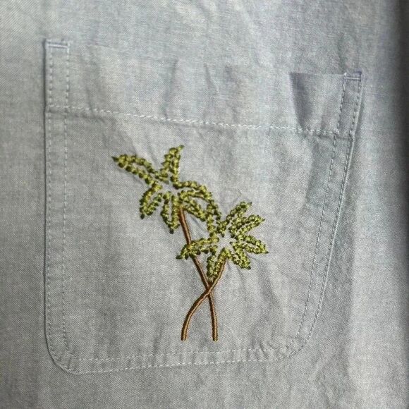 Vintage Embroidered Tropical Palm Short Sleeve Denim Blue J. Shift Dress Size M - Picture 7 of 12